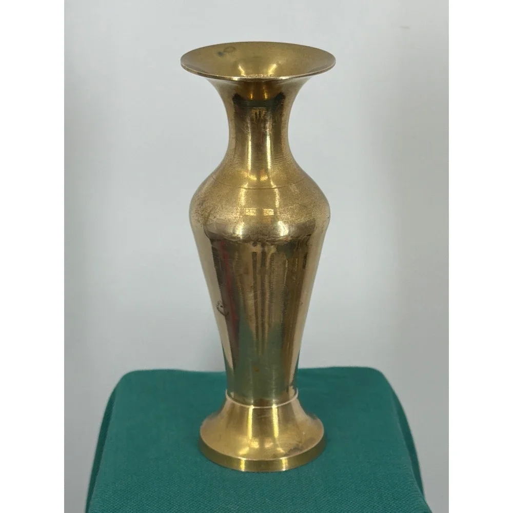 Vintage Brass Bud Vase Flared Rim Decorative Gold Tone Flower Vase Made in India